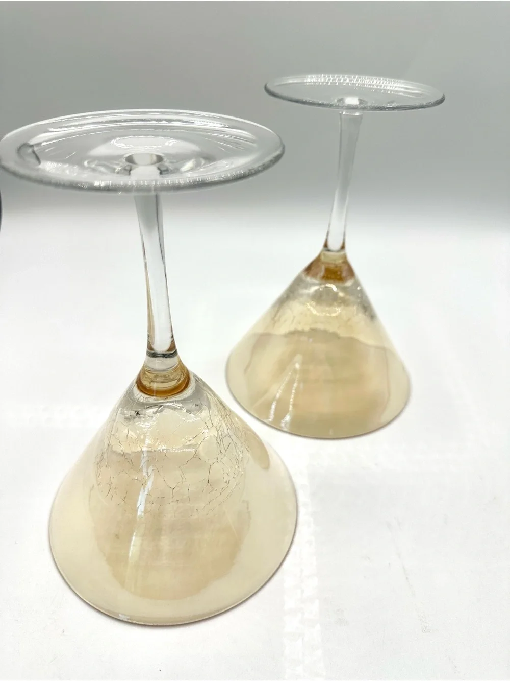 2 Pier 1 Amber Crackle Martini Glasses